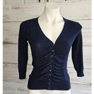 New York & Company Blue Rouched Cardigan sz xs